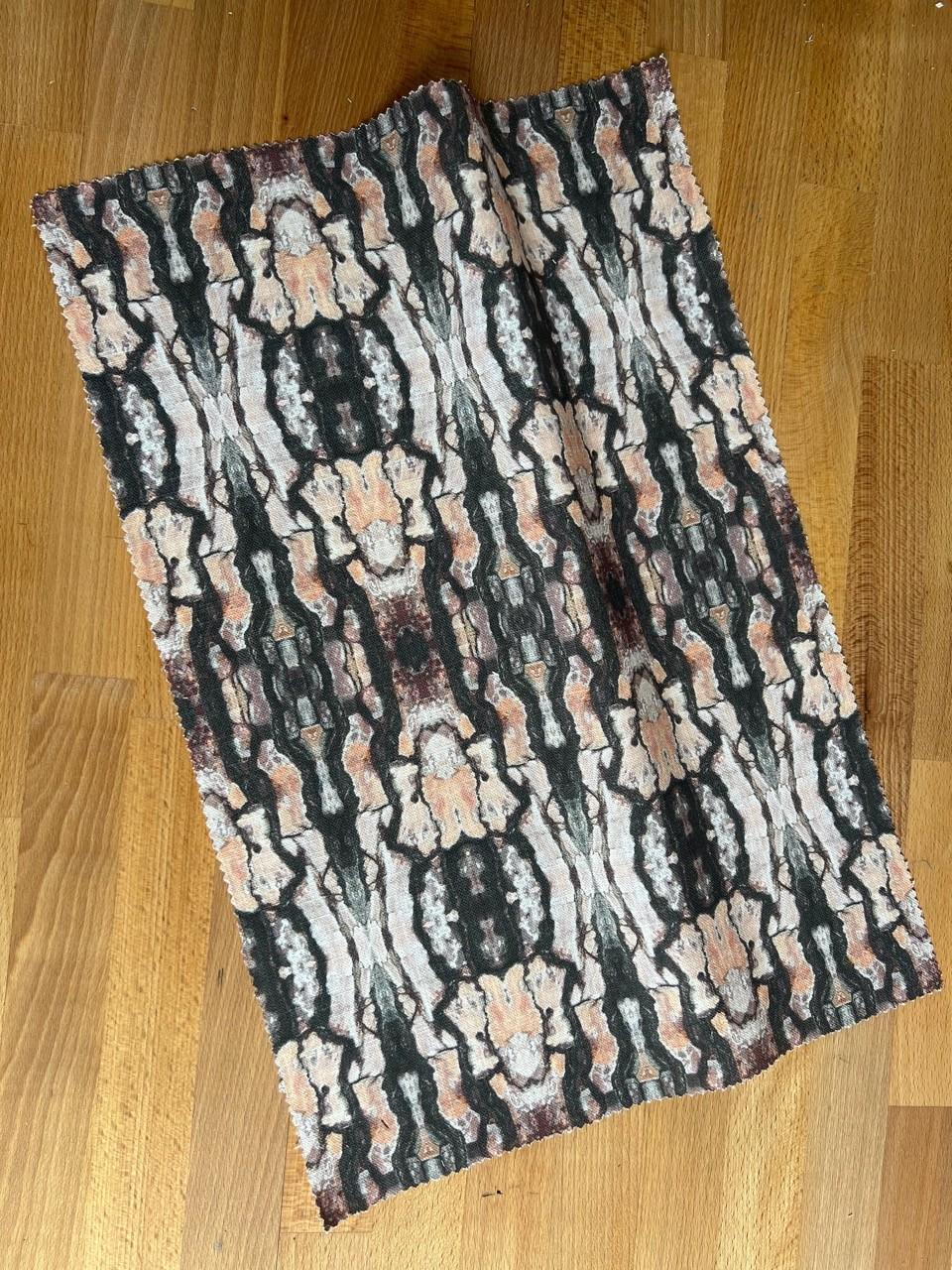 Abstract bark linen fabric, blush pink and brown bark textile. Bold designer fabric, contemporary luxury material for home decor. - image 2