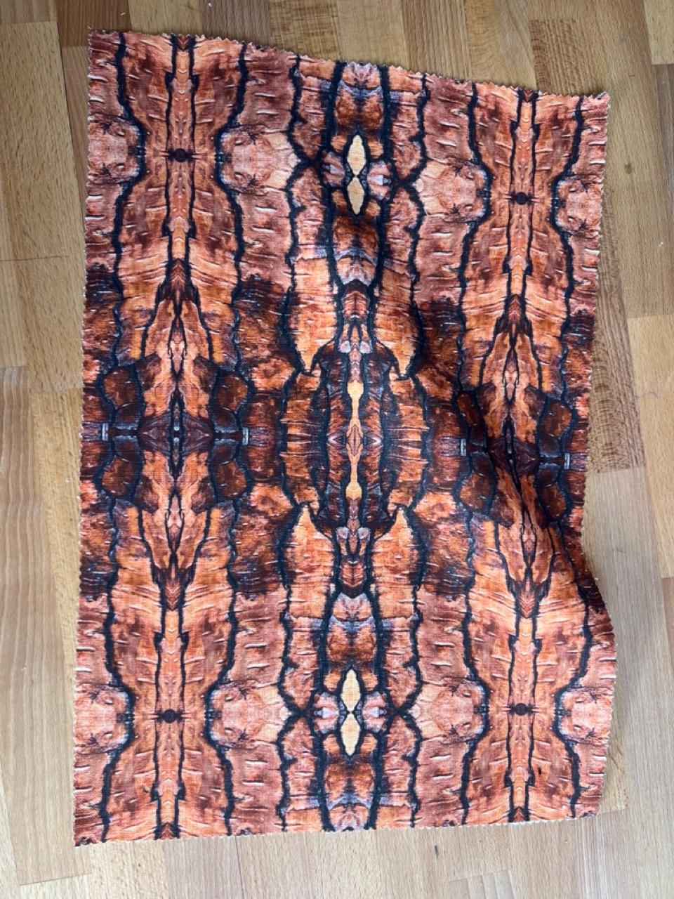 Abstract bark linen fabric, bold copper bark textile. Neutral designer fabric, contemporary luxury material for home decor. Curtaining - image 3