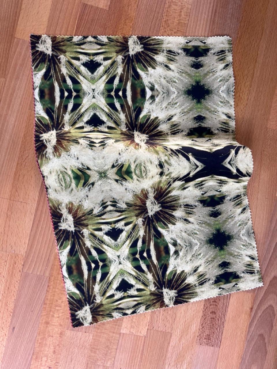 Abstract flower velvet fabric, natural floral textile. Bold designer fabric, contemporary luxury material for home decor. Curtaining.