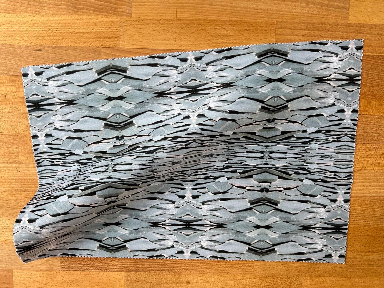 Abstract slate velvet fabric, grey, silver slate textile. Bold designer fabric, contemporary luxury material for home decor. Curtaining.