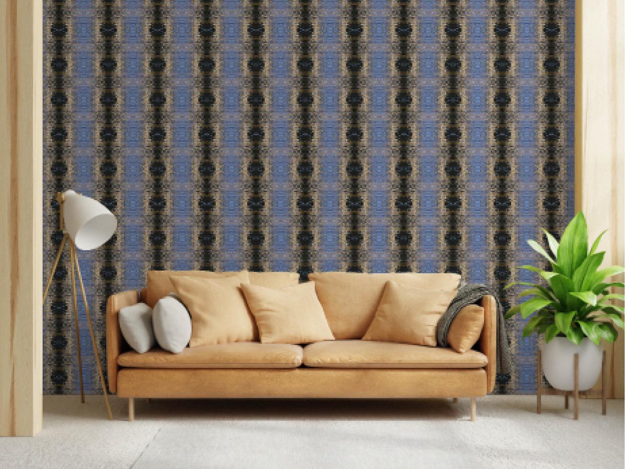 Abstract water linen fabric, bold blue water textile. Neutral designer fabric, contemporary luxury material for home decor. Curtaining - image 3